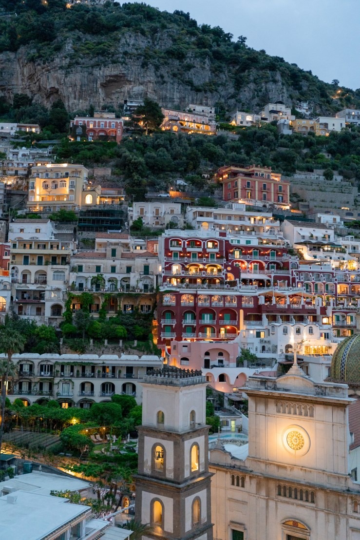 Positano glowing at dusk